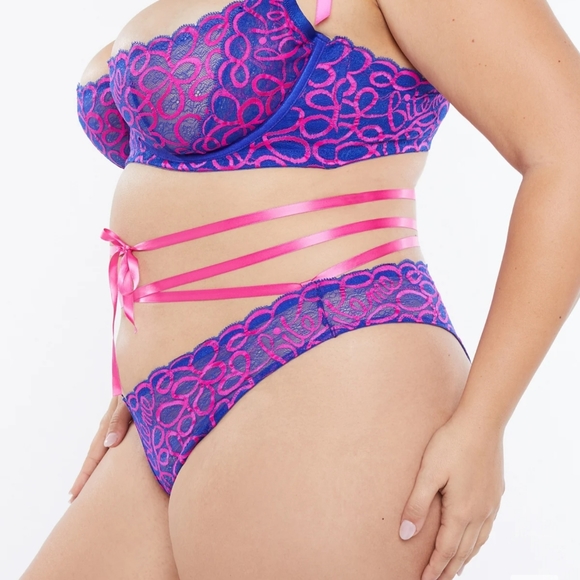 NWT SavageXFenty RibbonWriting Panty Neon Blue Pink Highlighter 3x - Picture 5 of 7